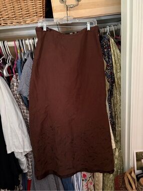 Brown Embroidered Midi Skirt - Women
